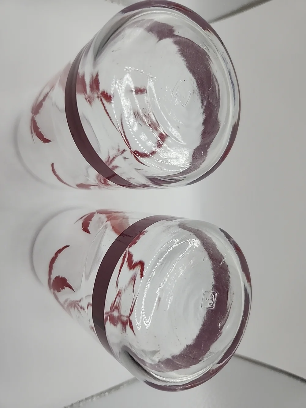 Clear Glass Tumbler Set with Red Palm Sunset Design‎ vintage